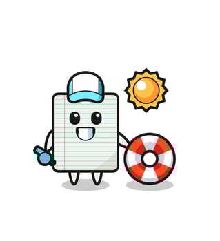 Cartoon mascot of paper as a beach guard vector