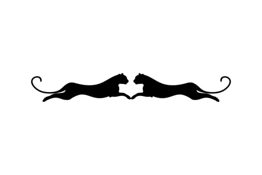 Silhouette of the Jumping Pair of the Wild Cat, Tiger, Leopard, Panther, Cheetah, Jaguar, Puma and Big Cat Family, for Logo, Pictogram, Website, or Graphic Design Element. Vector Illustration