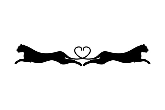 Silhouette of the Jumping Pair of the Wild Cat, Tiger, Leopard, Panther, Cheetah, Jaguar, Puma and Big Cat Family, for Logo, Pictogram, Website, or Graphic Design Element. Vector Illustration