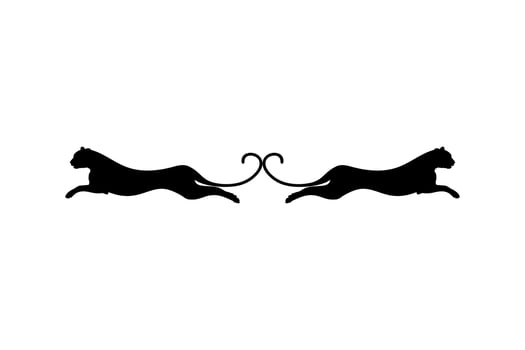 Silhouette of the Jumping Pair of the Wild Cat, Tiger, Leopard, Panther, Cheetah, Jaguar, Puma and Big Cat Family, for Logo, Pictogram, Website, or Graphic Design Element. Vector Illustration