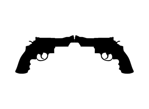 Silhouette of Double Gun, Pistol for Logo, Pictogram, Website or Graphic Design Element. Vector Illustration