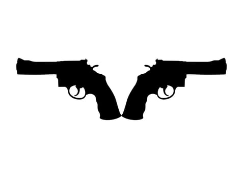 Silhouette of Double Gun, Pistol for Logo, Pictogram, Website or Graphic Design Element. Vector Illustration