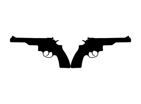 Silhouette of Double Gun, Pistol for Logo, Pictogram, Website or Graphic Design Element. Vector Illustration