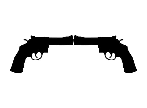 Silhouette of Double Gun, Pistol for Logo, Pictogram, Website or Graphic Design Element. Vector Illustration