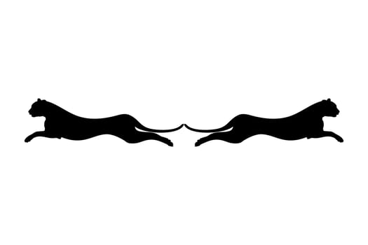 Silhouette of the Jumping Pair of the Wild Cat, Tiger, Leopard, Panther, Cheetah, Jaguar, Puma and Big Cat Family, for Logo, Pictogram, Website, or Graphic Design Element. Vector Illustration