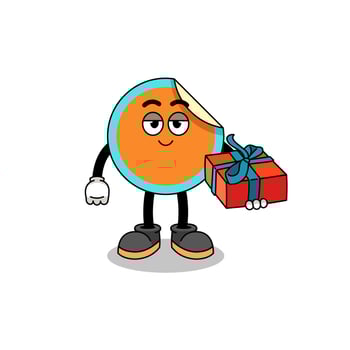 sticker mascot illustration giving a gift vector