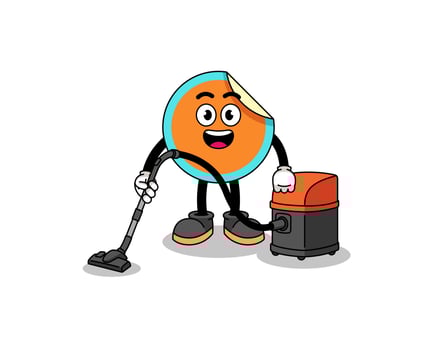 Character mascot of sticker holding vacuum cleaner vector