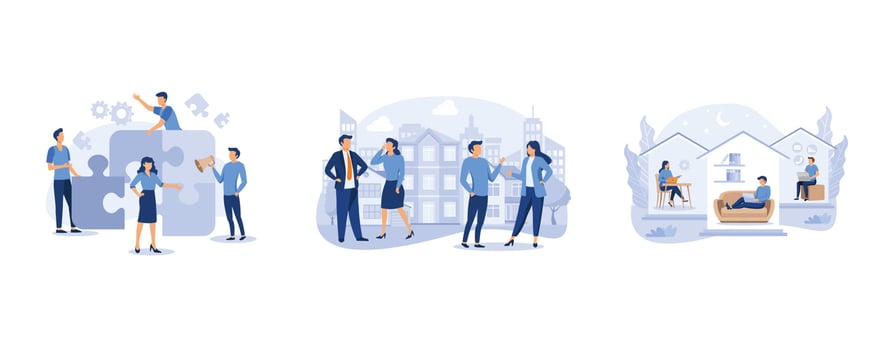 happy family, brainstorming, business concept for teamwork, office workers are studying the infographic, set flat vector modern illustration