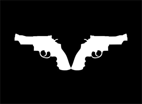 Silhouette of Double Gun, Pistol for Logo, Pictogram, Website or Graphic Design Element. Vector Illustration