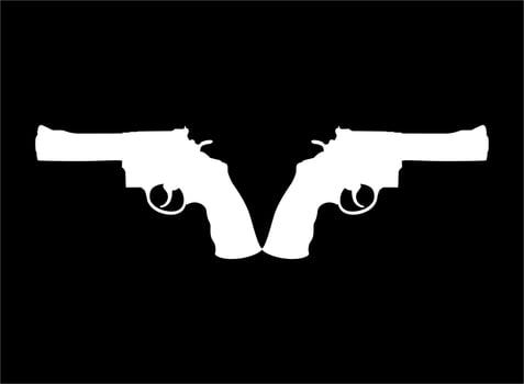 Silhouette of Double Gun, Pistol for Logo, Pictogram, Website or Graphic Design Element. Vector Illustration