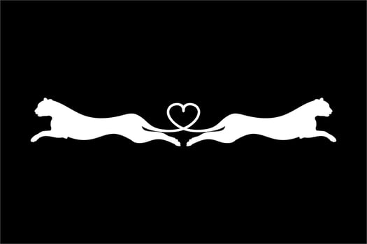 Silhouette of the Jumping Pair of the Wild Cat, Tiger, Leopard, Panther, Cheetah, Jaguar, Puma and Big Cat Family, for Logo, Pictogram, Website, or Graphic Design Element. Vector Illustration