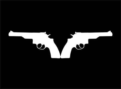 Silhouette of Double Gun, Pistol for Logo, Pictogram, Website or Graphic Design Element. Vector Illustration