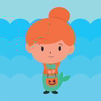 Cute Flat Halloween Character Kids on Mermaid Costume vector