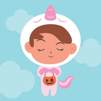Cute Flat Halloween Character Kids on Unicorn Costume vector