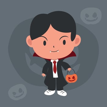 Cute Flat Halloween Character Kids on Vampire Dracula Costume vector