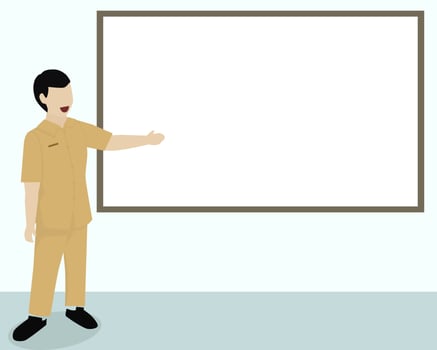 Indonesia Male Teacher Teaching in front of Whiteboard vector