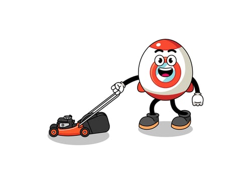 rocket illustration cartoon holding lawn mower vector