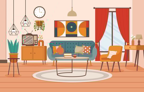 Retro Design Living Room Interior vector