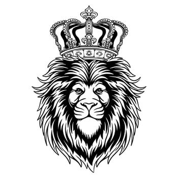 vector illustration Lion's head with king's crown black and white design