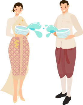 cute Thai couple in traditional dress for Songkran new year festival png