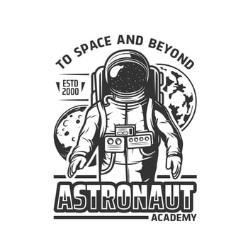 Astronaut academy icon, vector emblem, cosmonaut