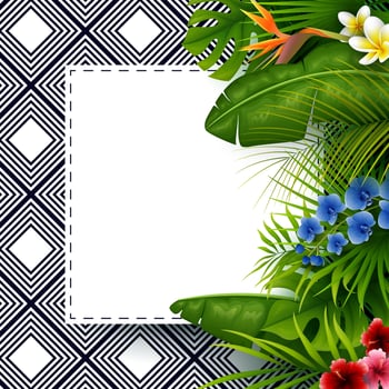 Green summer with tropical leaves and flowers vector