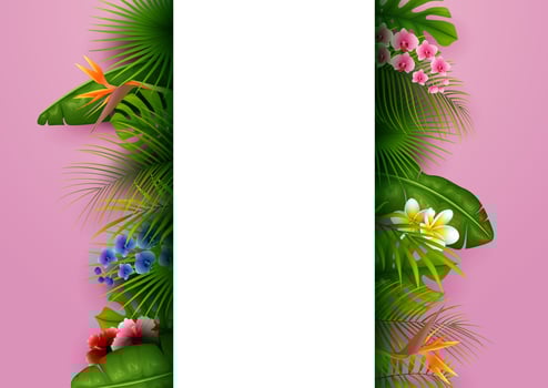 Green summer with tropical leaves and flowers vector