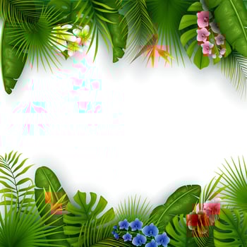 Green summer with tropical leaves and flowers vector
