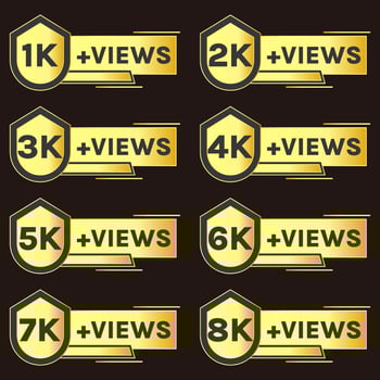 1k views to 8k plus views celebration vector badge set