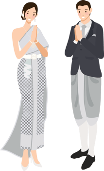 Thai wedding couple greeting in traditional dress png