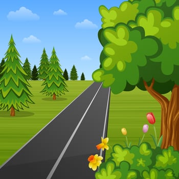 Summer landscape with trees and road vector