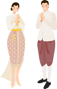 Thai wedding couple greeting in traditional dress png