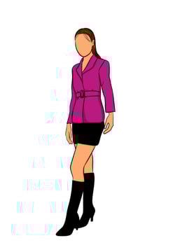 graphics drawing woman standing short skirt pink suit with white background vector