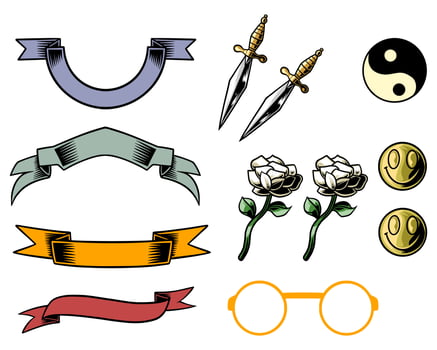 complete illustration package of ribbon symbol object vector