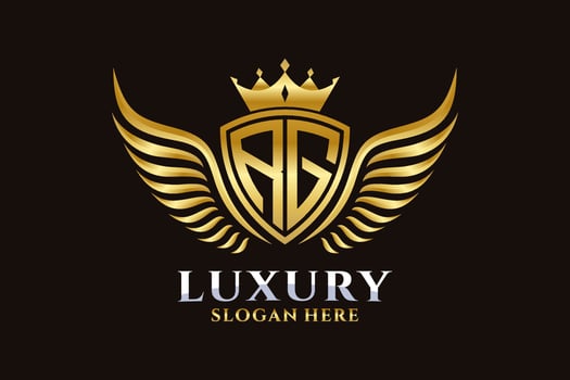 Luxury royal wing Letter RG crest Gold color Logo vector, Victory logo, crest logo, wing logo, vector logo template.