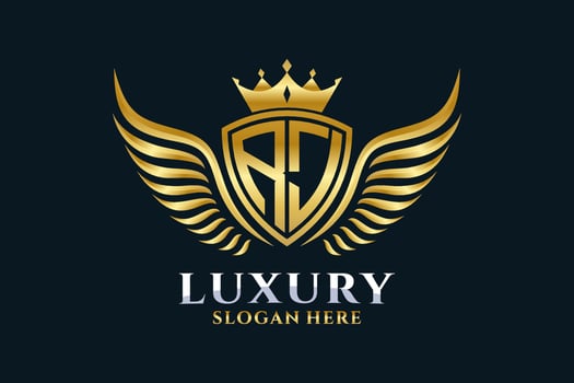 Luxury royal wing Letter RJ crest Gold color Logo vector, Victory logo, crest logo, wing logo, vector logo template.