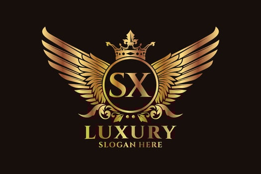 Luxury royal wing Letter SX crest Gold color Logo vector, Victory logo, crest logo, wing logo, vector logo template.