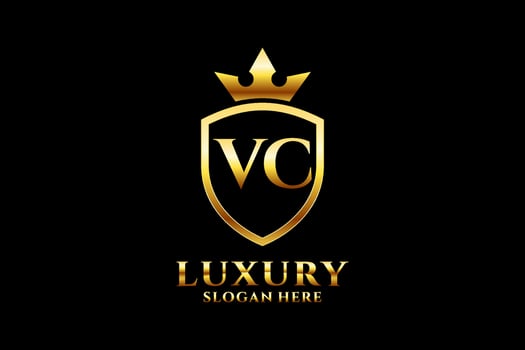 initial VC elegant luxury monogram logo or badge template with scrolls and royal crown - perfect for luxurious branding projects vector