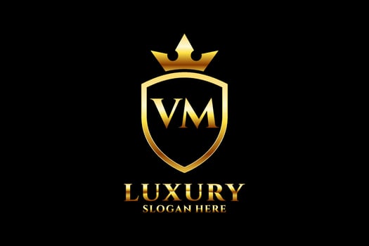 initial VM elegant luxury monogram logo or badge template with scrolls and royal crown - perfect for luxurious branding projects vector