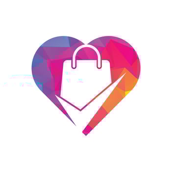 Check bag heart shape concept logo icon. Check Shopping Logo Template, Icon, Symbol - Vector
