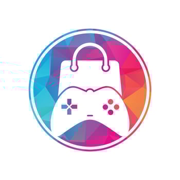 Game shop vector logo. design. Shopping bag combination joystick icon vector design.