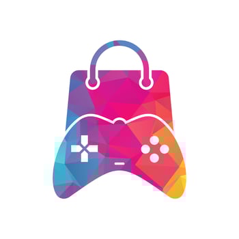 Game shop vector logo. design. Shopping bag combination joystick icon vector design.