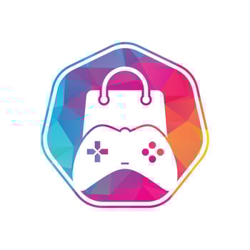 Game shop vector logo. design. Shopping bag combination joystick icon vector design.