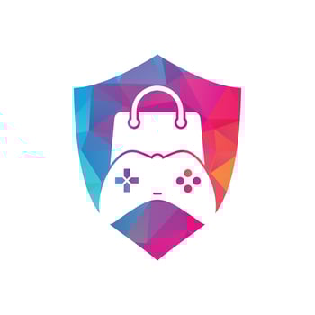 Game shop vector logo. design. Shopping bag combination joystick icon vector design.