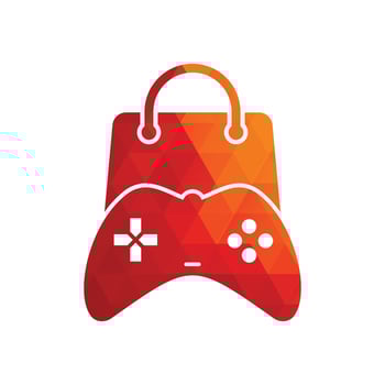Game shop vector logo. design. Shopping bag combination joystick icon vector design.