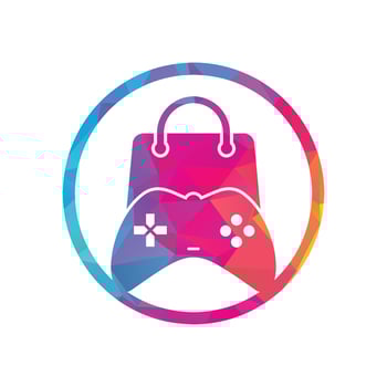 Game shop vector logo. design. Shopping bag combination joystick icon vector design.