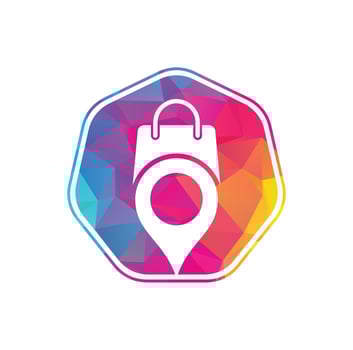 Map Pin Location with Shopping Bag Logo Design. Pin Point Shop And Shopping Logo Design Element vector
