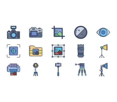 Photography and photo studio icon set vector