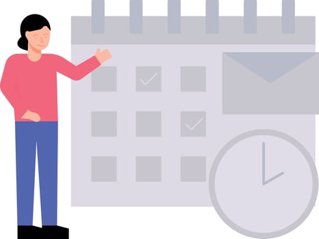 The girl is looking at the scheduling calendar. vector