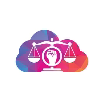 Law fist cloud shape logo design icon. Justice Scales in Hand logo template design. Revolution justice logo concept. vector